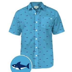 Tipsy Elves Men’s Deep Blue Sea Shark Hawaiian Camp Shirt Big & Tall Size 3XL